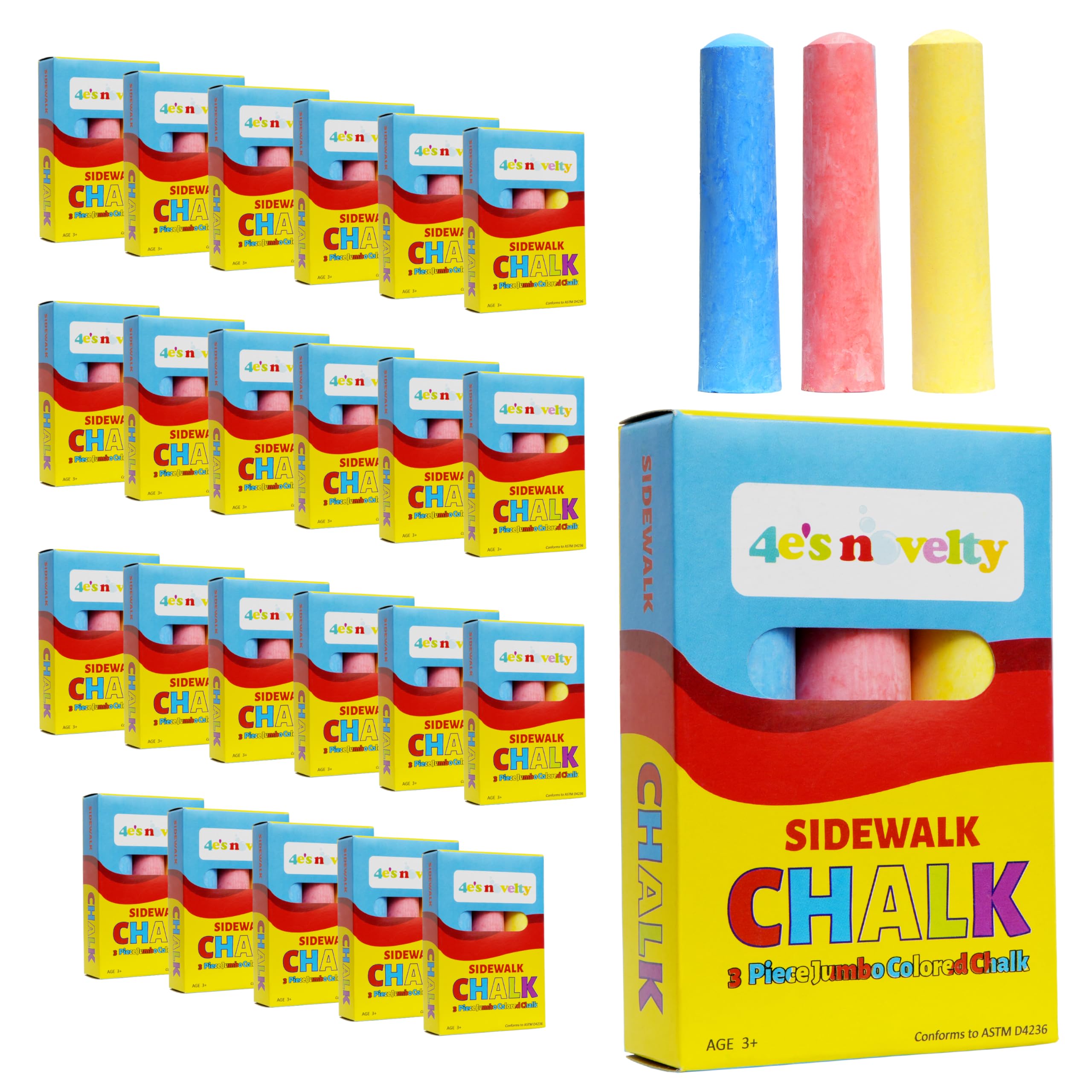 4E's Novelty 24 Pack Chalk Individually Wrapped Party Favors for Kids Bulk, 3 Sidewalk Chalk Jumbo Sticks In Each Box, Goodie Bag Fillers Toddlers Summer Gift Toy