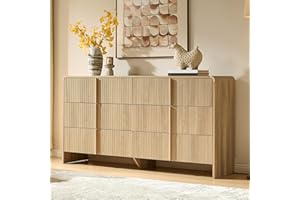 Jocisland Fluted 6 Drawer Dresser, 160 cm Wide Modern Chest of Drawers, Rounded Corners & Anti-Tip Design, Wood Drawer Organi