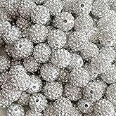 JEBBO 100 pcs 10mm Rhinestone Beads for Jewelry Making, White Shiny Round Disco Ball Beads, Bulk Clay Rhinestone Bead Sparkle Crystal Diamond Bead for Bracelet Necklace Earring Crafting