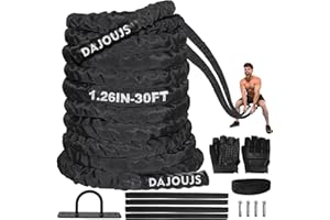 DAJOUJS Battle Rope Workout Equipment 1.26 Inch Diameter 30FT Exercise Heavy Weighted Gym Battle Rope with Protective Cover Exercise Equipment Core Strength Training