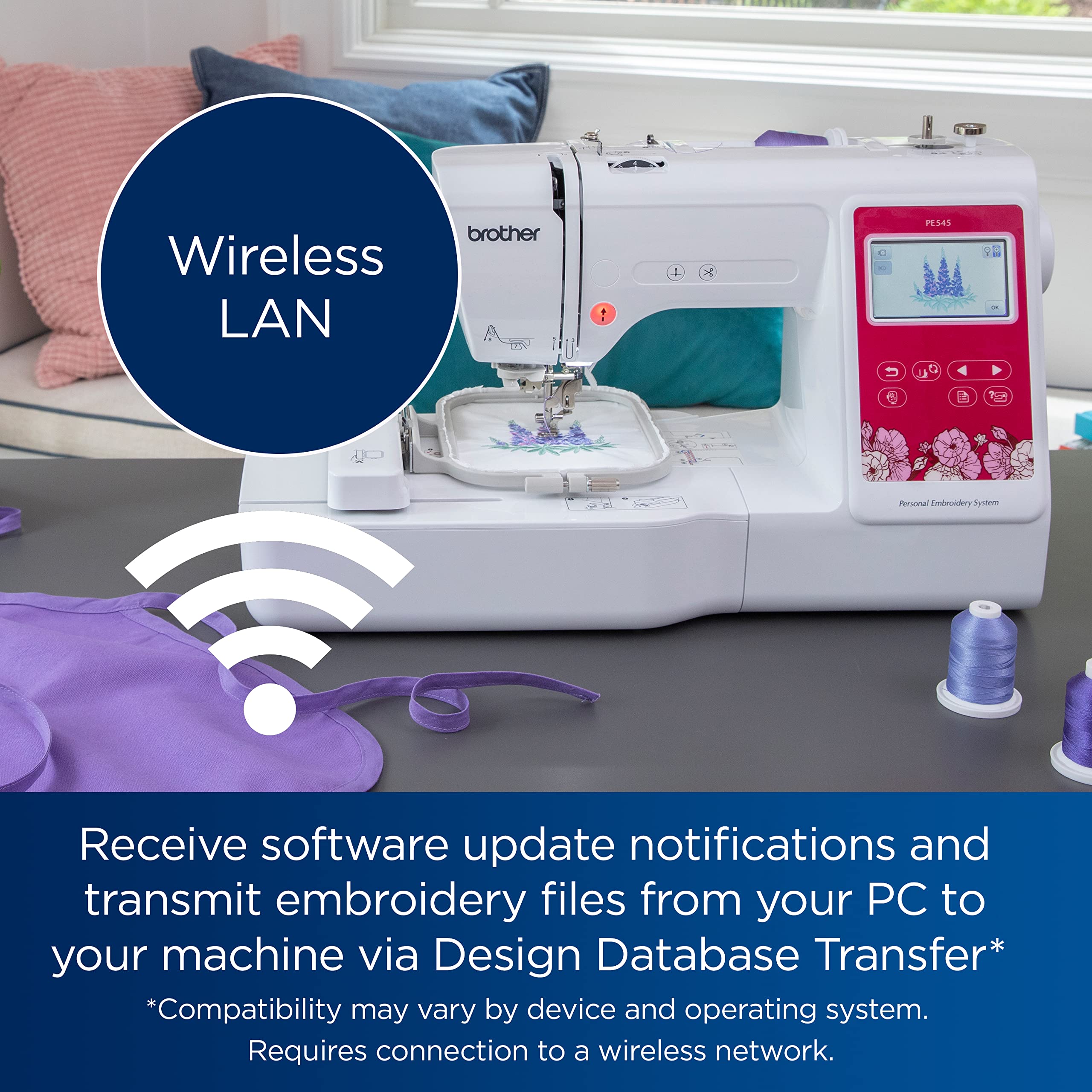 Brother PE545 Embroidery Machine, Wireless LAN Connected, 135 Built-in Designs, 4