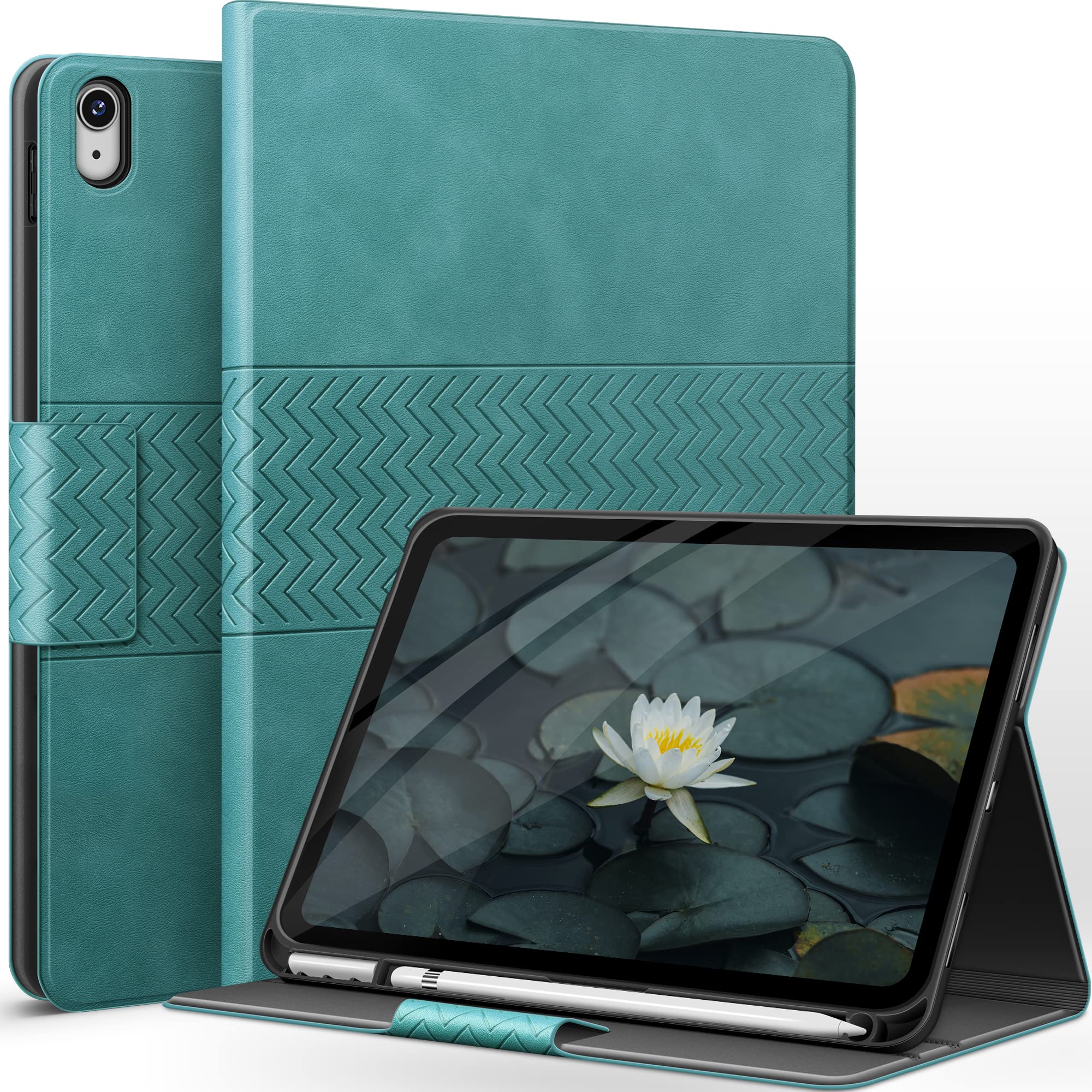 AUAUA Case for iPad (A16) 11th/10th Generation (2025/2022, 11/10.9-inch), with Pencil Holder, Auto Sleep/Wake, Adjustable Stand, PU Leather (Green)