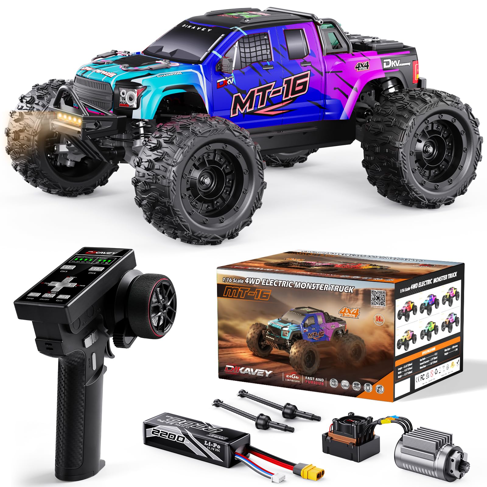 Photo 1 of 1/16 50MPH Brushless 4WD RC Truck,Upgradeable All-Terrain Remote Control Cars with 3S Battery,Waterproof Fast Off-Road RC Truggy for Adults,Suitable as Gift for Snow/Sand Adventures-Gradient Blue