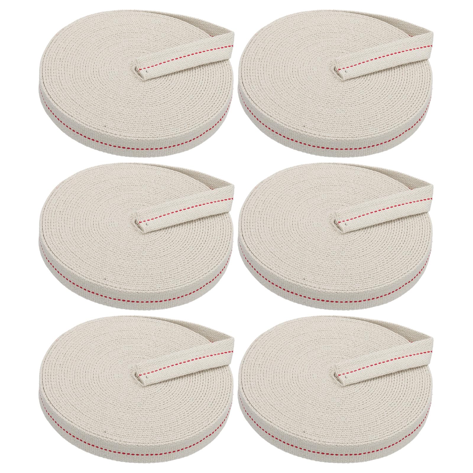 PATIKIL 7/8" Wide 33 Feet 100% Cotton Flat Wick, 6 Rolls Oil Lamp Wicks with Red Stitch for Kerosene Lamp Lantern Oil Burner