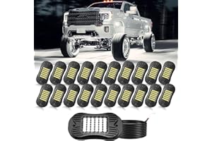 SHINIGHT 20 Pods White Rock Lights 6000K Pure White Super Bright Underglow Light,10FT/3M Extension Wires Each Light,36 LED SM