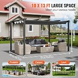 VEVOR 10'x13' Outdoor Retractable Pergola with Canopy, Gray view 5
