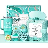 Birthday Gifts for Women, Valentines Day Gifts for Her, Self Care Get Well Soon Gift Baskets for Mom Sister Wife Girlfriend, Ocean Relaxing Spa Care Package w/Blanket 40 OZ Tumbler - Mothers Day