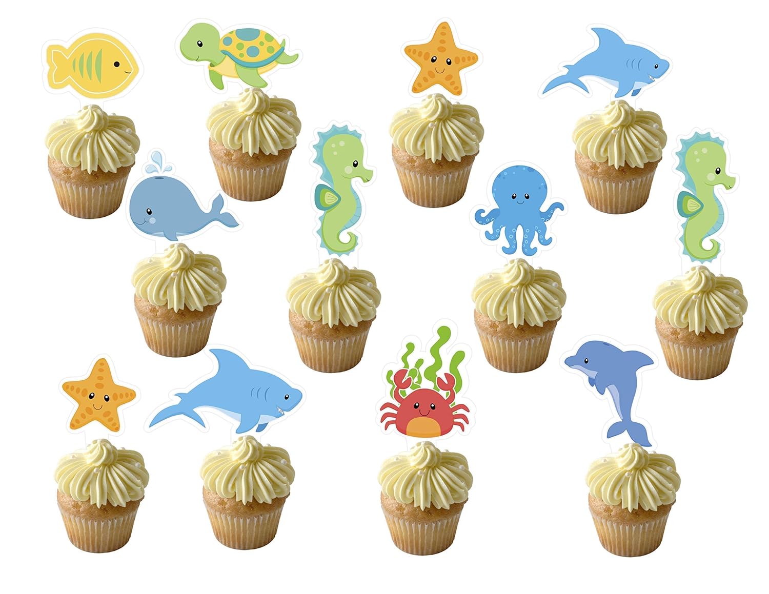 Ocean Sea Themed Baby Shower Animals Birthday Party Decorations Supplies Under The Sea Animals Cupcake Toppers 12 Pcs Cake Picks Decorations Stationery Party Supplies