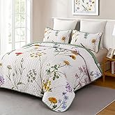 Dobuyly Floral Quilt Set Queen Size, Green Yellow Botanical Flower Quilt Bedding Set 3 Pieces, Soft Lightweight Microfiber Bedspread Coverlet Set for All Season, 96"x90"