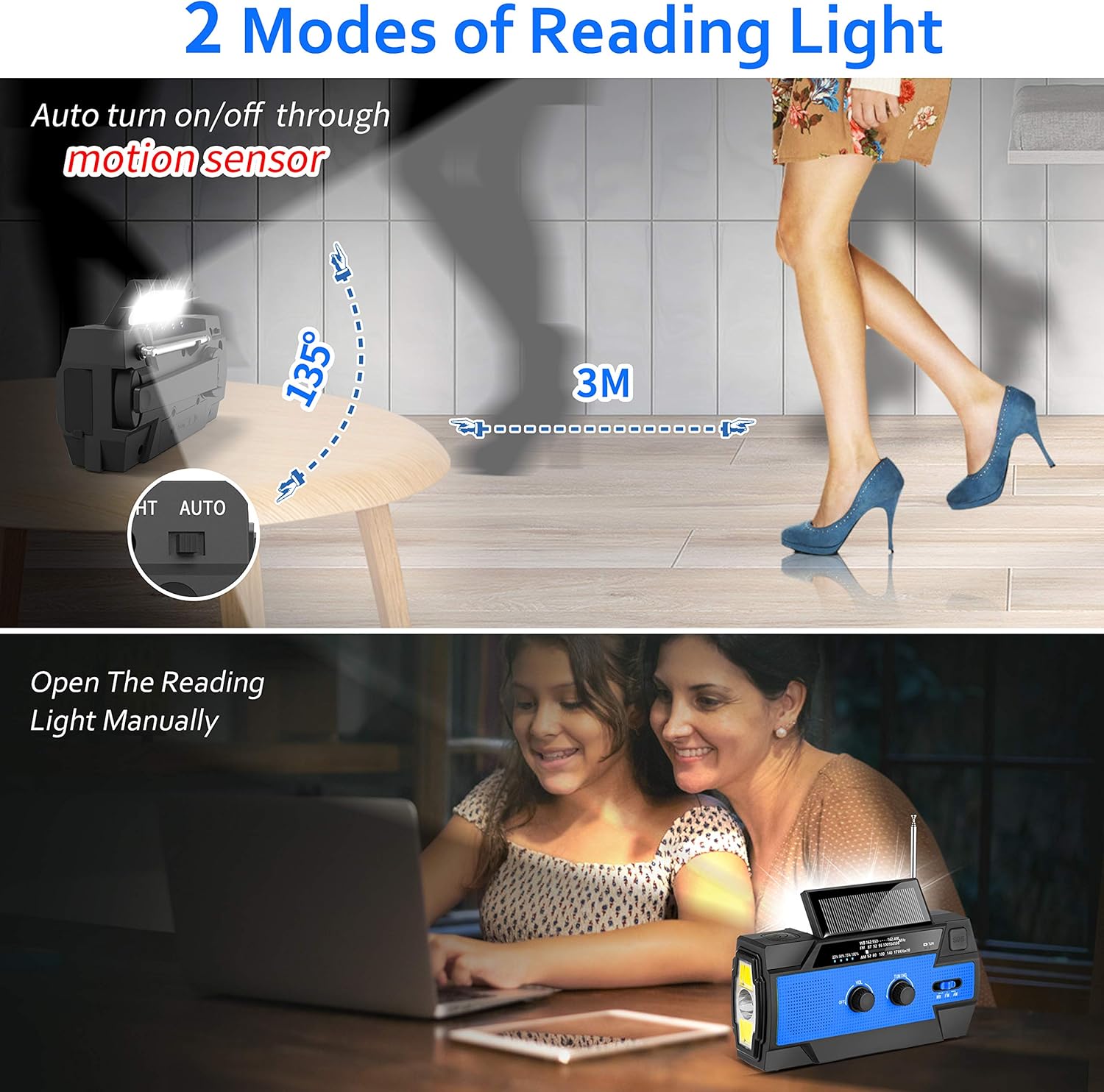 Emergency Weather Flashlight Radio,2020 Newest Crank Solar NOAA Radio with AM FM,Best Reception,4000mAh Power Bank,Super Bright Flashlight,Motion Sensor Reading Lamp,SOS Alarm for Hurricane,Outdoor: Home Audio & Theater