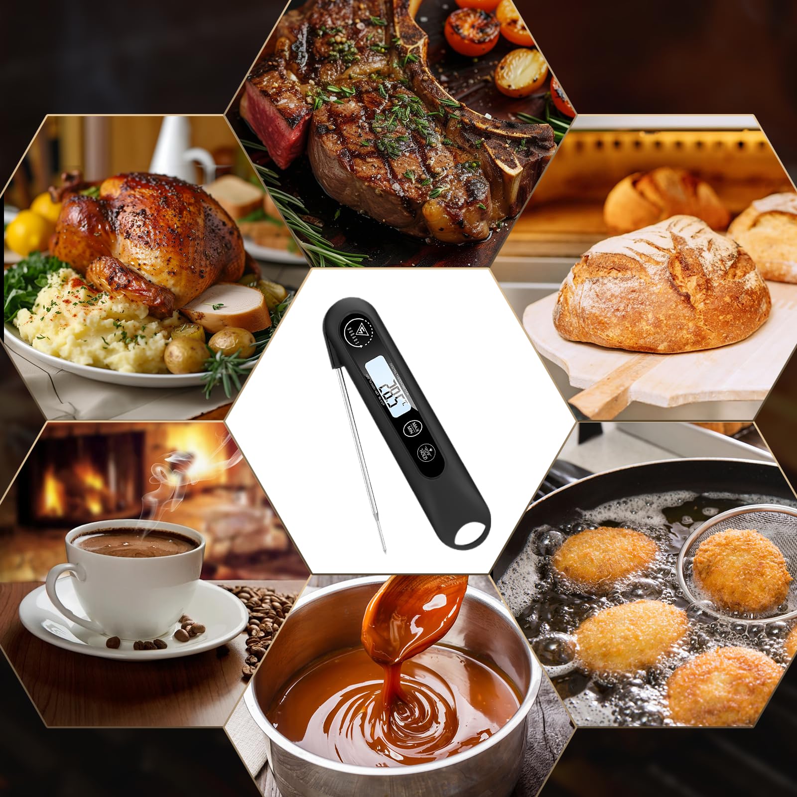 DOQAUS Fleischthermometer Bratenthermometer Thermometer Kochen Backthermometer Weinthermometer Digitale Küchenthermometer 3s Schnelle Reaktion, und LCD Bildschirm, Auto ON/Off -Schwarz 8