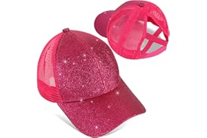 YSEOUL Girls Glitter Baseball Cap Criss Cross Hat, Girl High Ponytail Hat - Kids Trucker Hat with High Bun Messy Ponytail(Ages5-15)