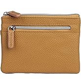 Julia Buxton Women's RFID Blocking Vegan Leather Wallet with Zipper, ID Windows, Card Slots & Key Ring | Compact Coin & Card Holder Case, Mustard Yellow