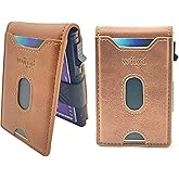 wiigd Men's Slim Bifold Wallet with Pop-Up Card Holder – RFID Blocking, Minimalist Aluminum Case, ID Window, Coin Pocket,Front Pocket Wallet with Gift Box(Brown)