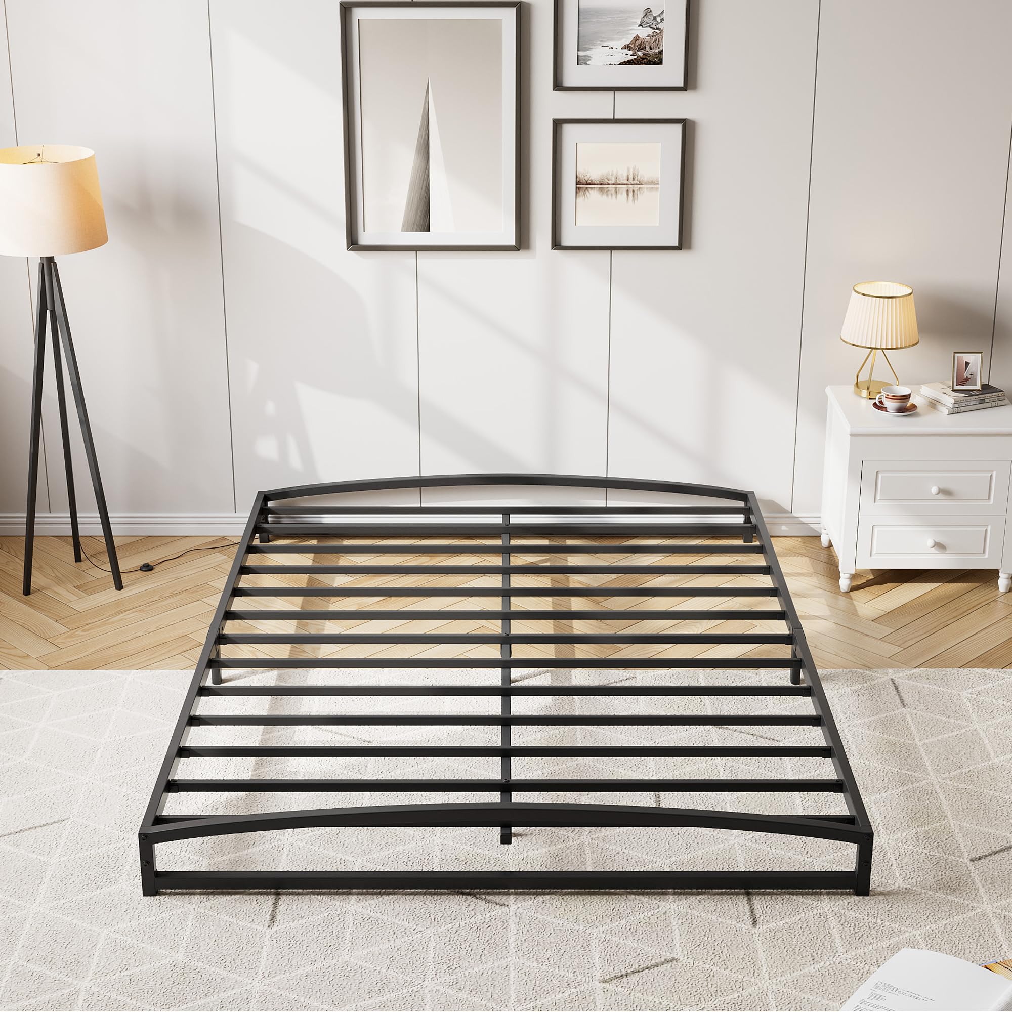 Photo 1 of IDEALHOUSE Low Profile Queen Bed Frame, 6 Inch Heavy Duty Metal Queen Size Platform Bed Frame, Mattress Foundation with Steel Slat Support, No Box Spring Needed, Easy Assembly, Black