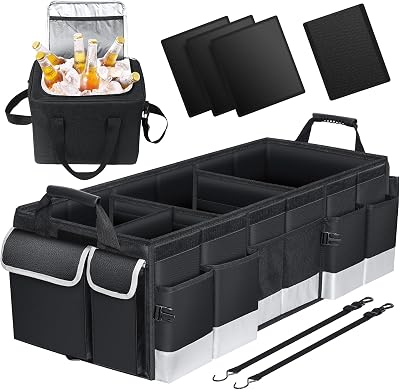 Oasser XXL Car Boot Organiser with Cooler Bag Black Grey Large 95L