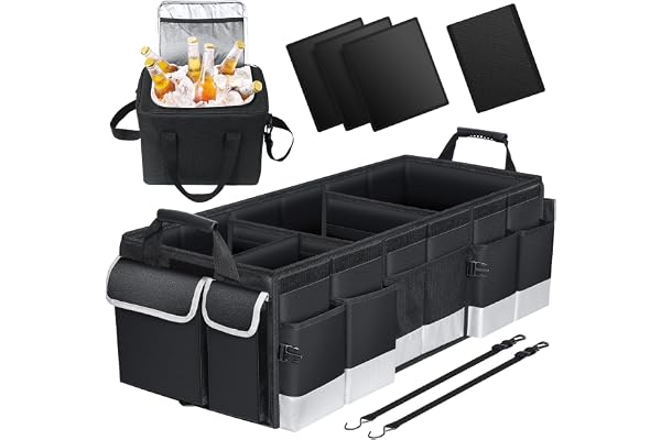 Oasser Trunk Organizer with Cooler Bag 95L Car Trunk Organizer for SUV Collapsible Car Storage Box with Lid, Removable Leakpr