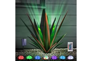 KODIBO Large Tequila Rustic Sculpture, Rustic Metal Agave Plants for Outdoor Patio Yard, Home Decor Hand Painted Metal Agave Garden Yard Statue, Outdoor Lawn Ornaments (Green - L (W/Solar Light))