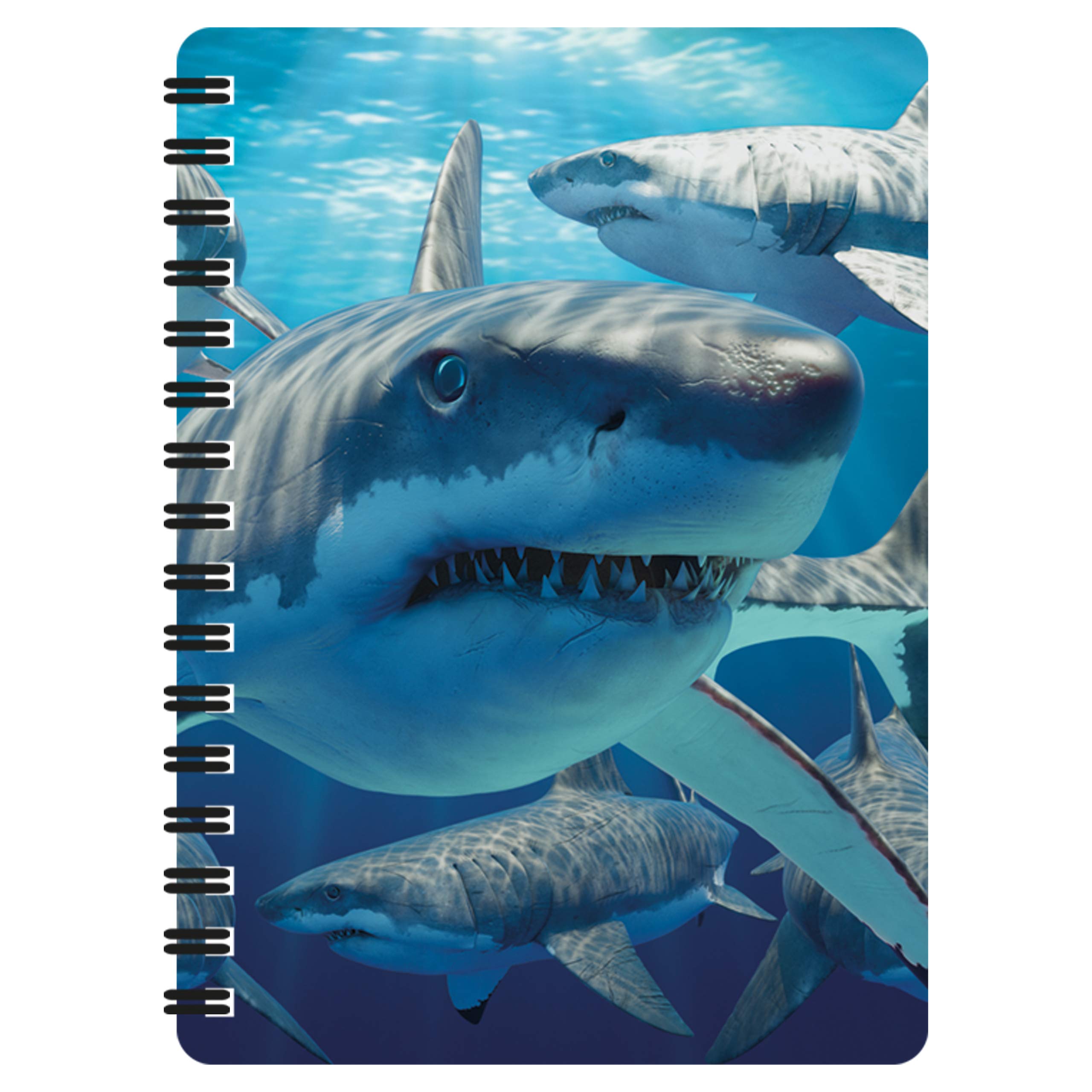 3D LiveLife Jotter - Great White Sharks from Deluxebase. Spiral Bound A6 5.5x4in Small Notebook with 80 Plain Recycled Pages. Pocket Sized Animal Notepad, Journal or Drawing Book with Ocean Cover