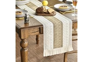 Artoid Mode Boho Brown and Cream Burlap Tassel Table Runner, Farmhouse Style Kitchen Table Decoration Holiday Wedding Party D