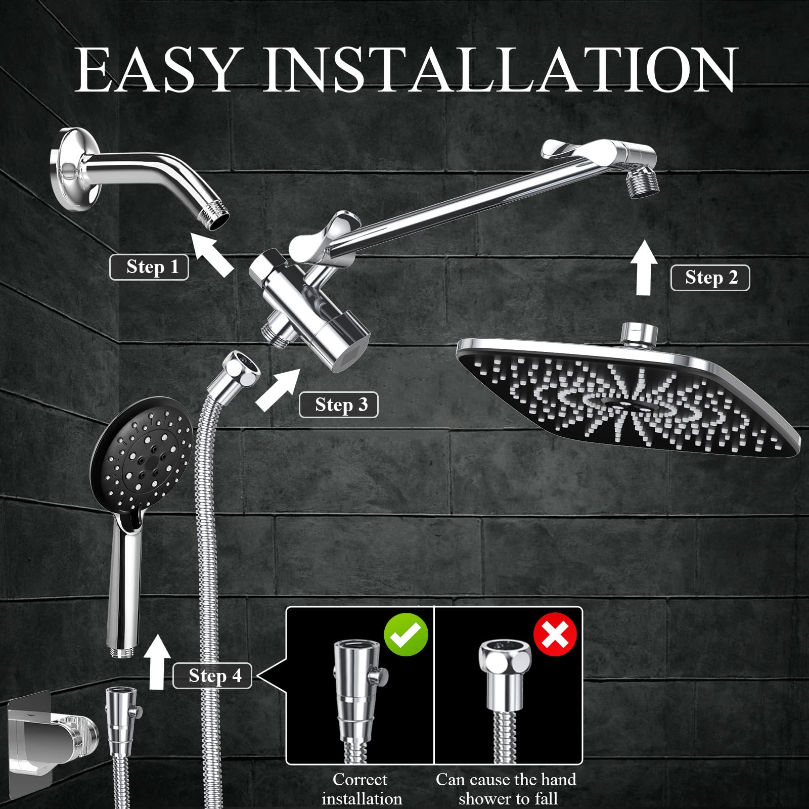 Mua Veken 11.8 Inch High Pressure Rain Shower Head Combo with Extension ...