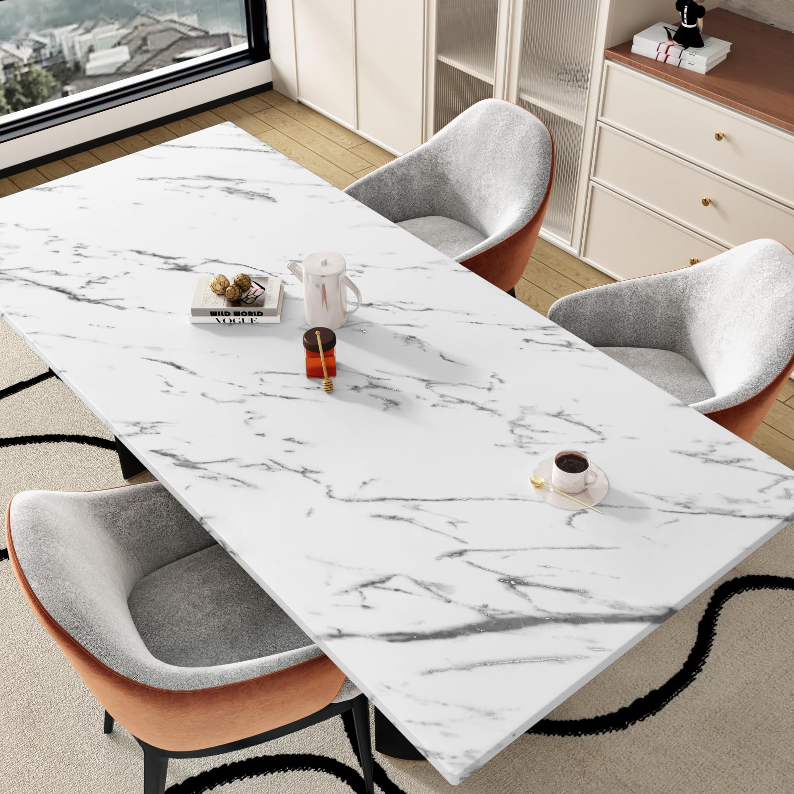 VEELIKE Atte Slate White Arble Contact Paper For Countertops Peel And Stick Waterproof Arble