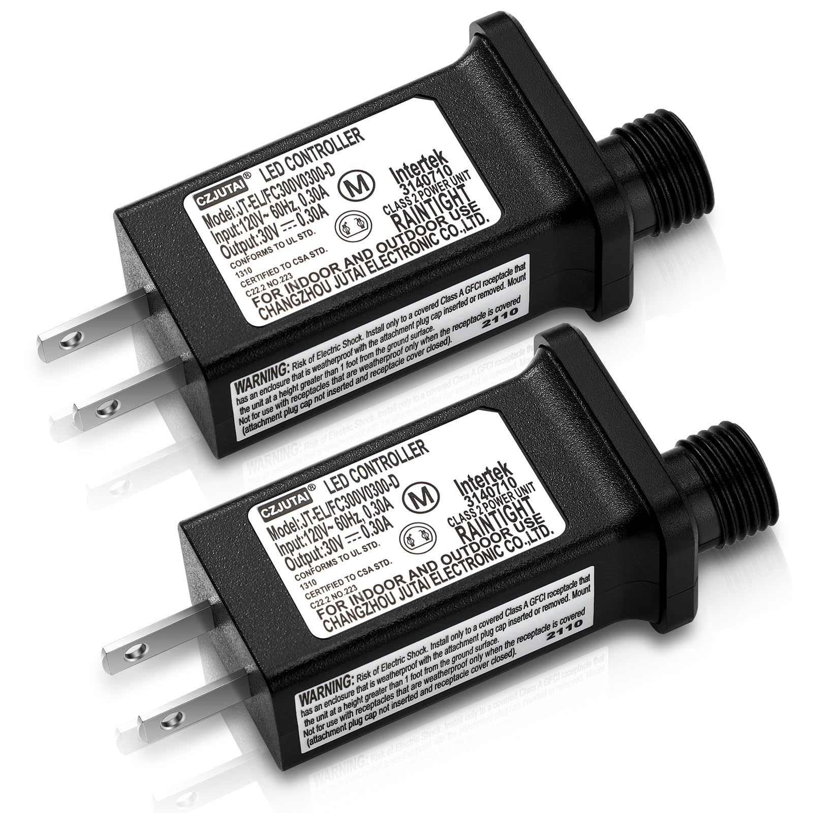 Photo 1 of 2 Pieces LED Transformer Replacement Class 2 Power Supply for Christmas String Light Inflatable Decorations LED Controller IP44 Waterproof Low Voltage Transformer US Power Adapter (30V9W 0.3A)