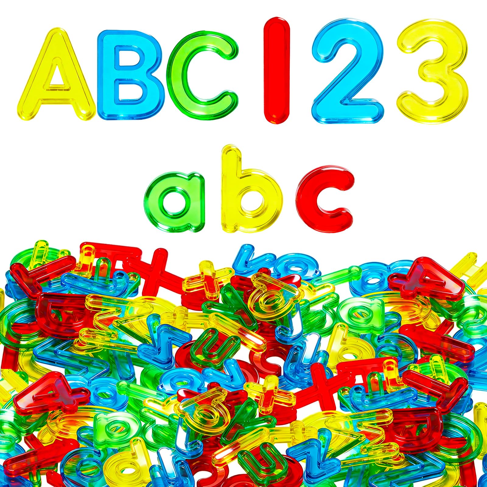 Bbiamsleep 134 Pcs Multi-Color Plastic Letters and Numbers Transparent Letters and Numbers Plastic Alphabet Letters Light Table Manipulatives for Counting and Spelling, Ages 3+