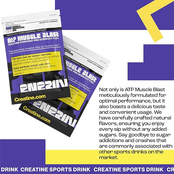 MMUSA ATP MUSCLE BLAST: WORLD’S ONLY STABLE CREATINE ENERGY DRINK. INSTANT ABSORPTION. IMMEDIATE BOOST FOR INTENSE BODYBUILDING, ENDURANCE SPORTS. TRAIN HARDER, RECOVER FASTER. 30 SACHETS, 11.4G EACH