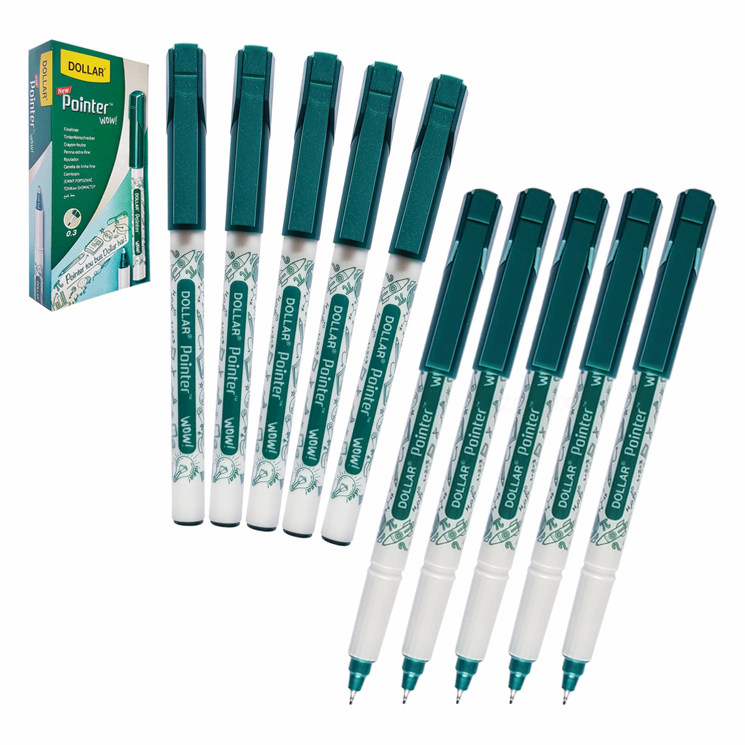 Fineliner Pens, GREEN, Ultra Fine Felt Point (0.3mm), Pack of 10, VAI-WOW Artist Fine Line Pens, Drawing Sketching Writing, iVAIDEX