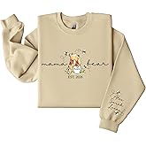 Hee-Roes Custom Mama Sweatshirt for Women Personalized Mama Bear Sweatshirt Mom Hoodie with Kids Names on Sleeve Est for Mom Sweater for Christmas