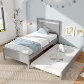 GIANTEX Trundle Bed Twin, Wood Day Bed Frame with Headboard &amp; Footboard, Wooden Slats Support, Pull Out Bed, Twin Bed with Trundle for Kids Teens Adults, Grey