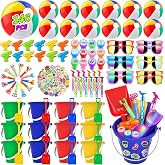 GIFTINBOX Beach Pool Party Favors,146PCS Pool Beach Toys for Kids Ages 4-8 8-12, Summer Party Favors for Kids, Beach Balls, Kids Sunglasses, Buckets Bulk Sand Toys, Birthday Party Decorations