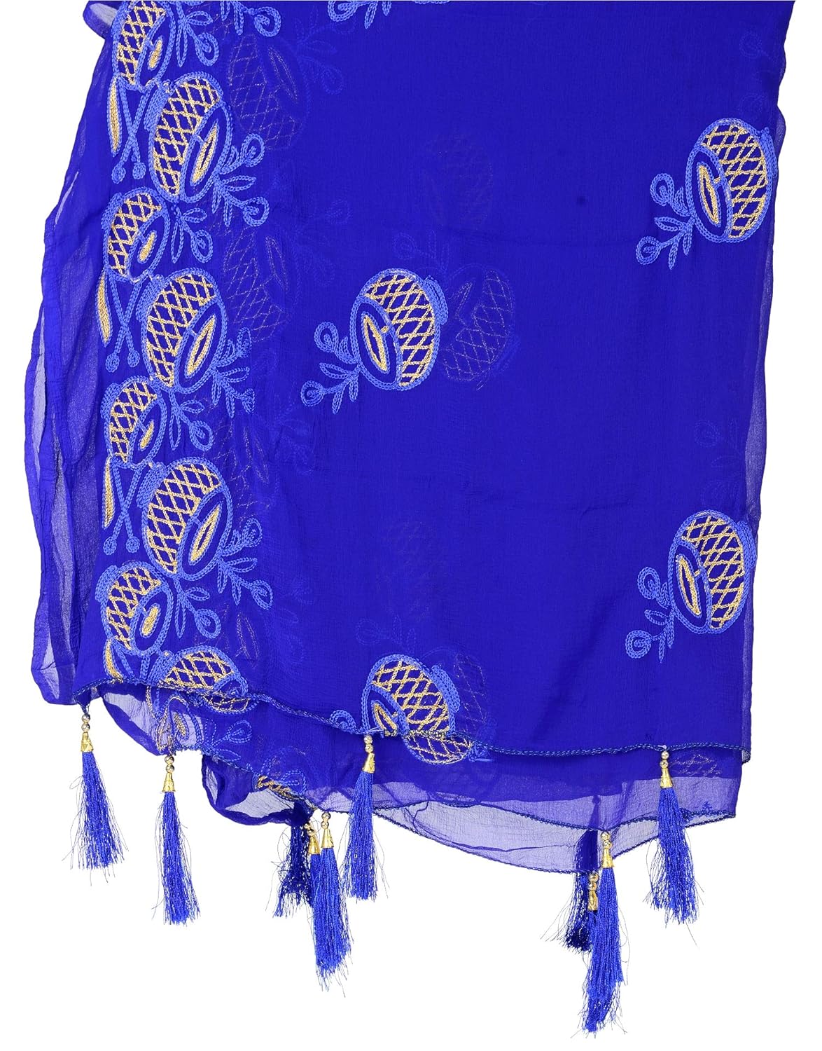 lionize women's pure chiffon embroidered dupatta with tussels at pallu