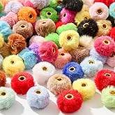 BERMRO 50pcs Fuzzy Faux Fur Poms Beads Soft Fluffy Colored Spacer Clear Bead Colorful Soft Fluffy Beads for DIY Crafting Necklace Bracelet Jewelry Making Keychain (color4)
