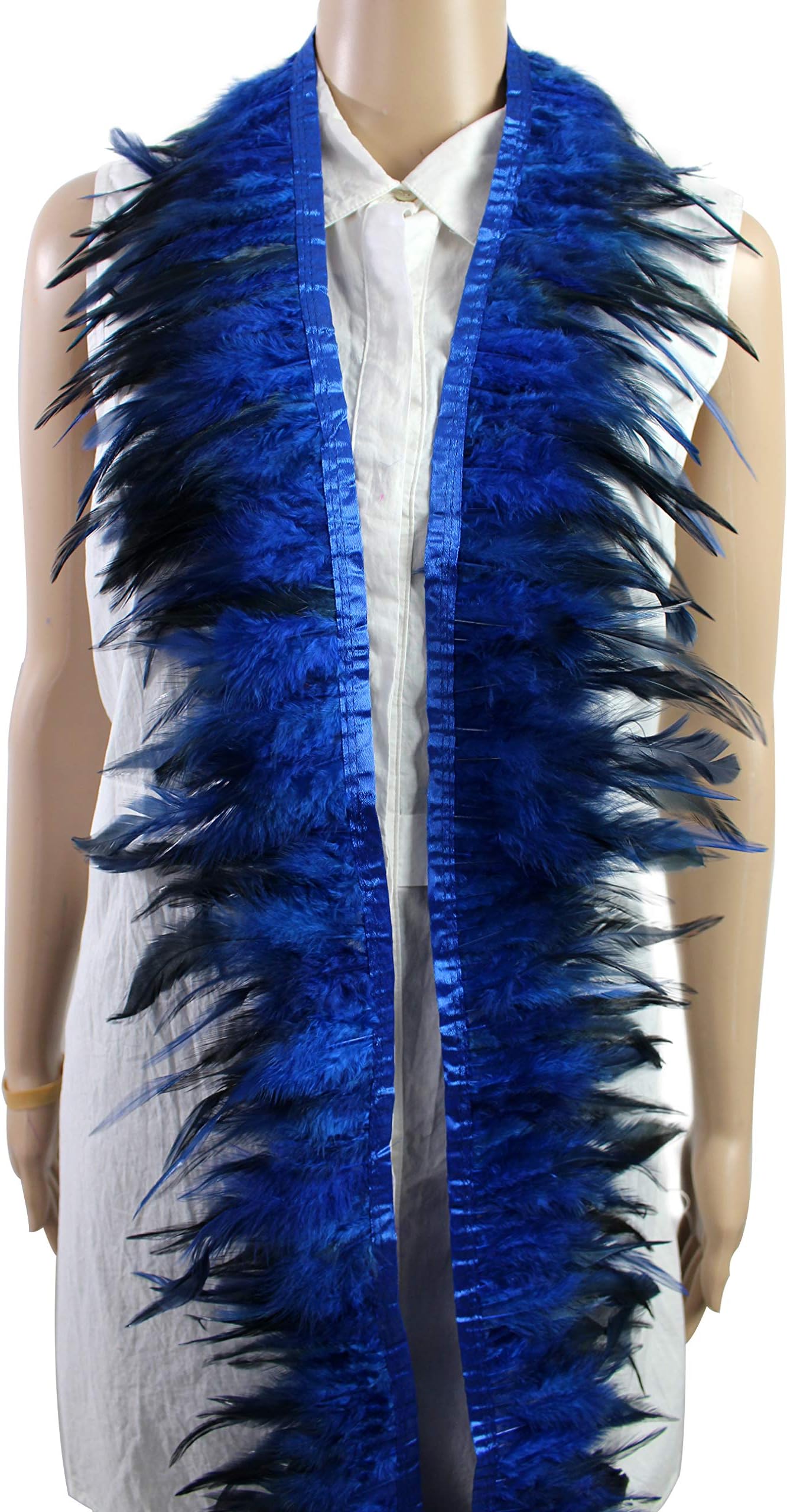 2 Yard Long, 5-6 inch Height, Dyed Saddle Feather Fringe Trim, for Skirt Dress Costume Roster Feather Trim (Royal Blue)
