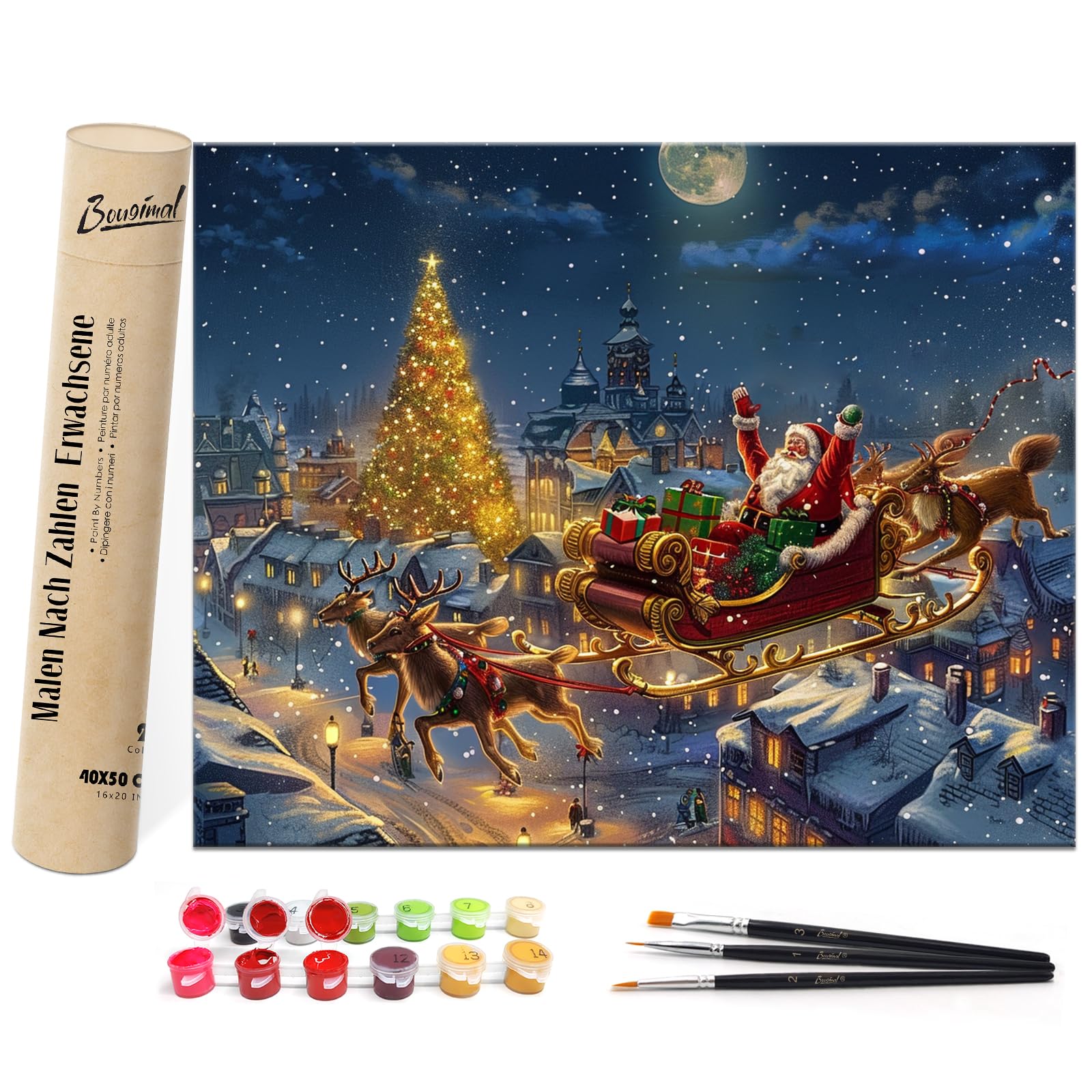 Bougimal Painting by Numbers Adults Christmas Without Frame Including Brush and Acrylic Christmas Carriage 2, 40 x 50 cm
