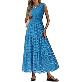 PRETTYGARDEN Womens 2026 Summer Maxi Dresses Sleeveless Sundresses V Neck Eyelet A Line Long Flowy Spring Wedding Guest Dress