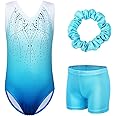 BAOHULU Gymnastics Leotards for Girls Glitter Dance Activewear with Matching Tumbling Shorts Set