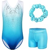 BAOHULU Gymnastics Leotards for Girls Glitter Dance Activewear with Matching Tumbling Shorts Set