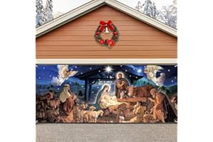 Blosssound Christmas Nativity Garage Door Cover 7 x 16 FT Christmas Garage Door Banner Decoration Nativity Religious Backdrop for Xmas Outdoor Church Party Supplies