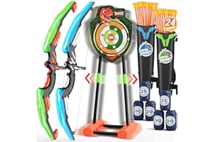 HYES Arrow and Bow Toy for Children, Archery Set with Bow, Suction Cup Arrows, Standing Movable Target, Arrow Holder, Score T