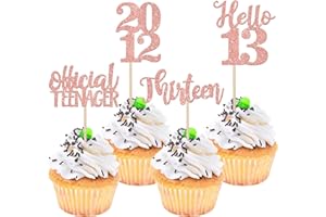ZHUOWEISM 24 PCS Happy 13th Birthday Cupcake Toppers Glitter Cheers to 13 Years Old Official Teenager Cupcake Picks for 13th 