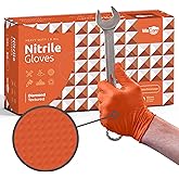 WECARE 8 Mil Nitrile Gloves - Heavy Duty Mechanic Gloves, with Diamond Grip - Powder and Latex Free Disposable Gloves