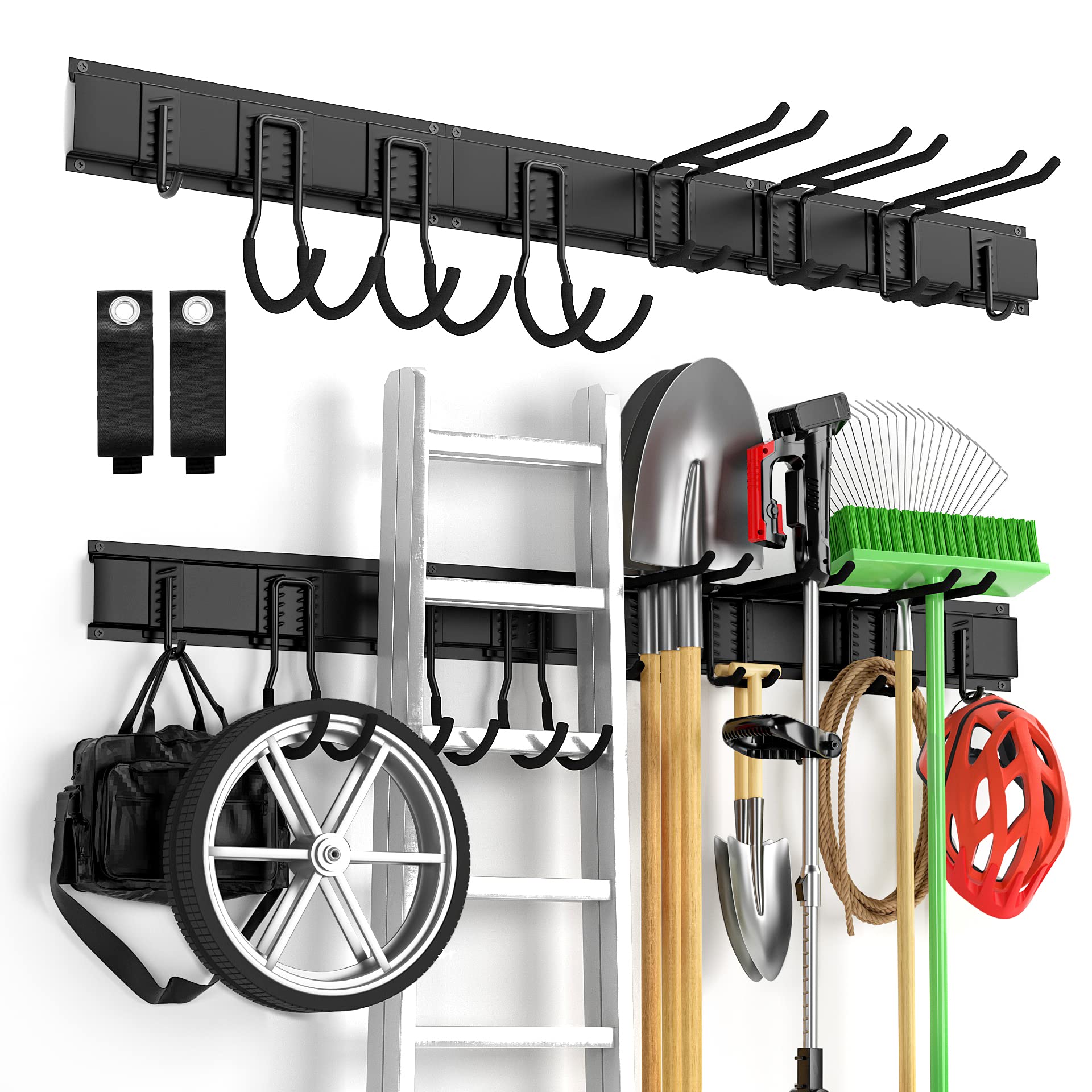 Ailadl Garage Tool Organizer Wall Mount 13 PCS, Yard Garden Tool Organizer, Adjustable Tool Storage Rack with 8 Heavy Duty Hooks, Max Load 500lbs Garage Organization Image