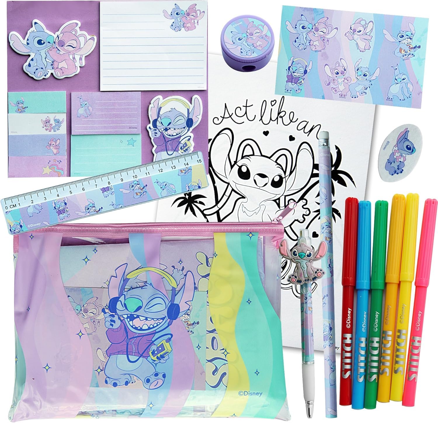 Disney Stitch Stationery Set - Lilo and Stitch Stationery - Stitch Colouring Set - Pencil Case for Kids, Perfect Back-to-School Supplies and Creative Fun