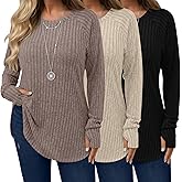 Riyiper 3 Pack Women's Plus Size Long Sleeve Sweaters, Curved Hem Side Split Crew Neck Loose Fall Tunic Tops with Thumb Hole