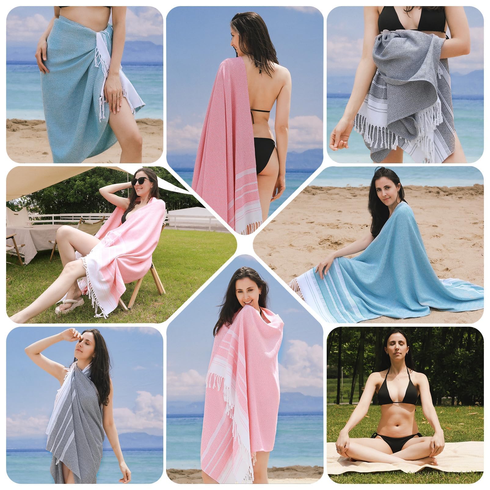 Genovega 6 Packs Oversized Turkish Beach Towels Set Bulk 74