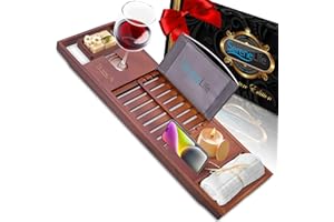 SereneLife Natural Bamboo Bathtub Caddy - Extendable & Adjustable Tray, Ergonomically Designed with Integrated Device/Book Holder with Removable Trays for Bath Accessories (Brown)