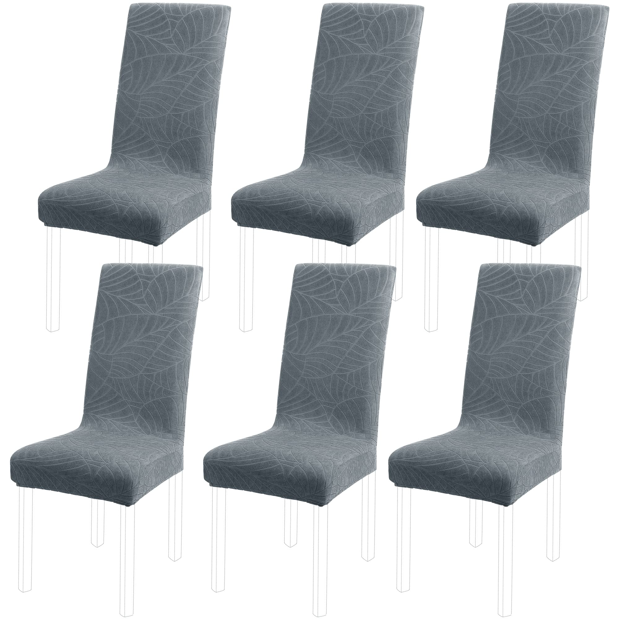 PiccoCasa Stretch Spandex Dining Chair Covers for Dining Chair Pack of 6, Removable Washable Chair Covers for Hotel Party Kitchen Wedding - Slate Blue High Back Chair Seat Slipcovers